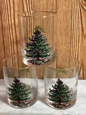 Spode Christmas Tree Whiskey  Glass Tumblers - Set of 3